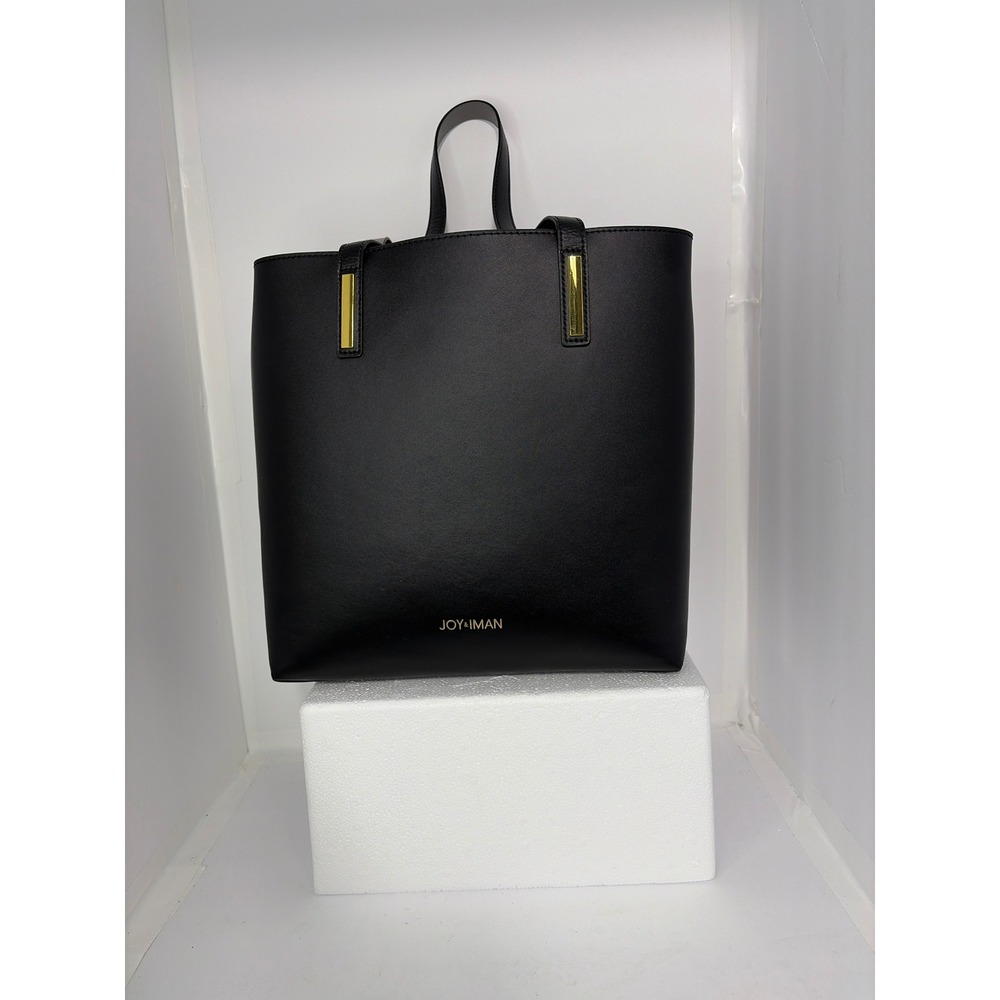 Joy & Iman Black Tote Bag with Organizer Insert / Tassel Pouch Set Gold Hardware
